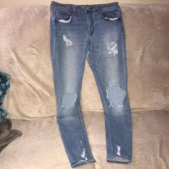 American Eagle outfitters super super stretch jeggings US 12 distressed 💕 - Picture 1 of 7